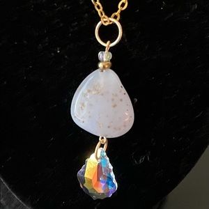 Blue Lace Agate Charmed Pendant Necklace